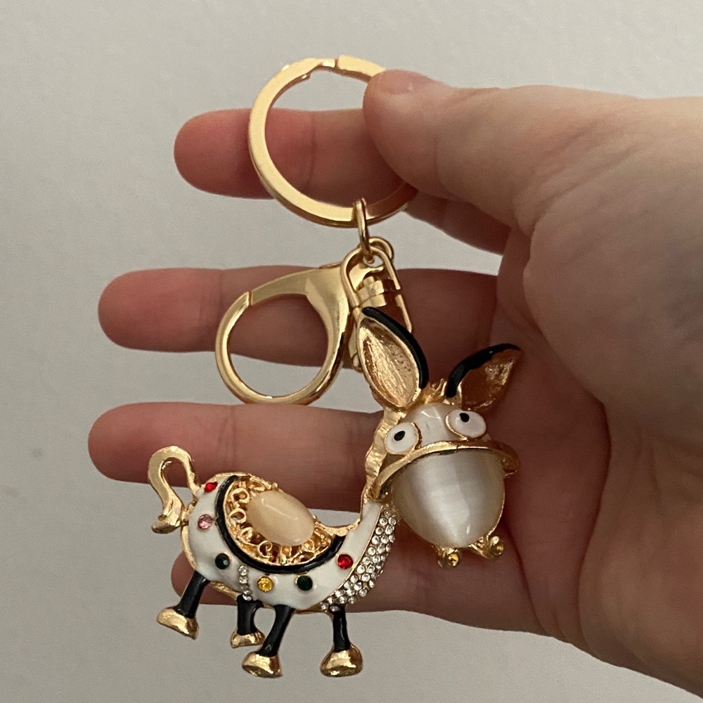 Gold and White Donkey Keychain